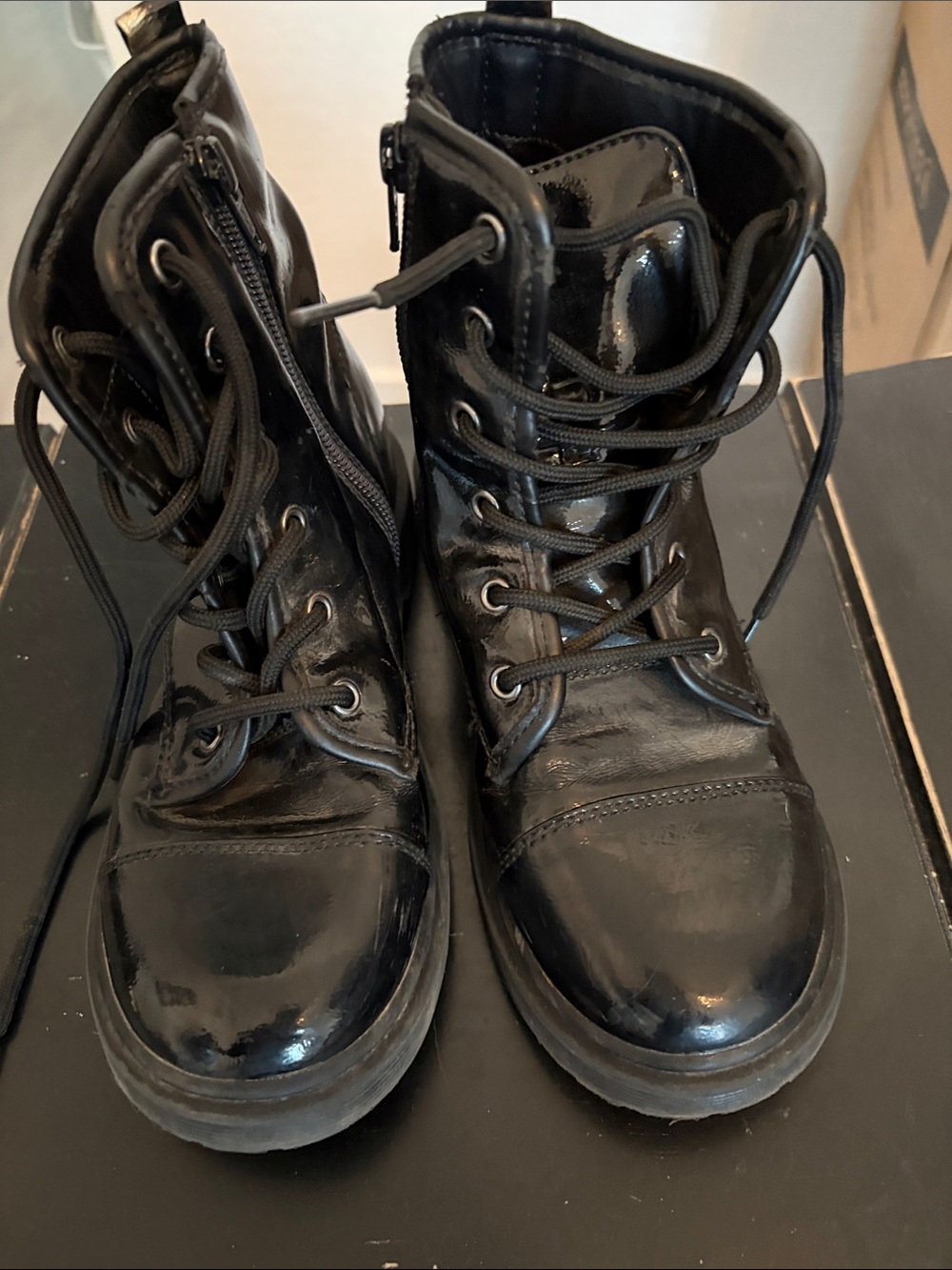 Cat & Jack Black Patent Combat Boots for Kids